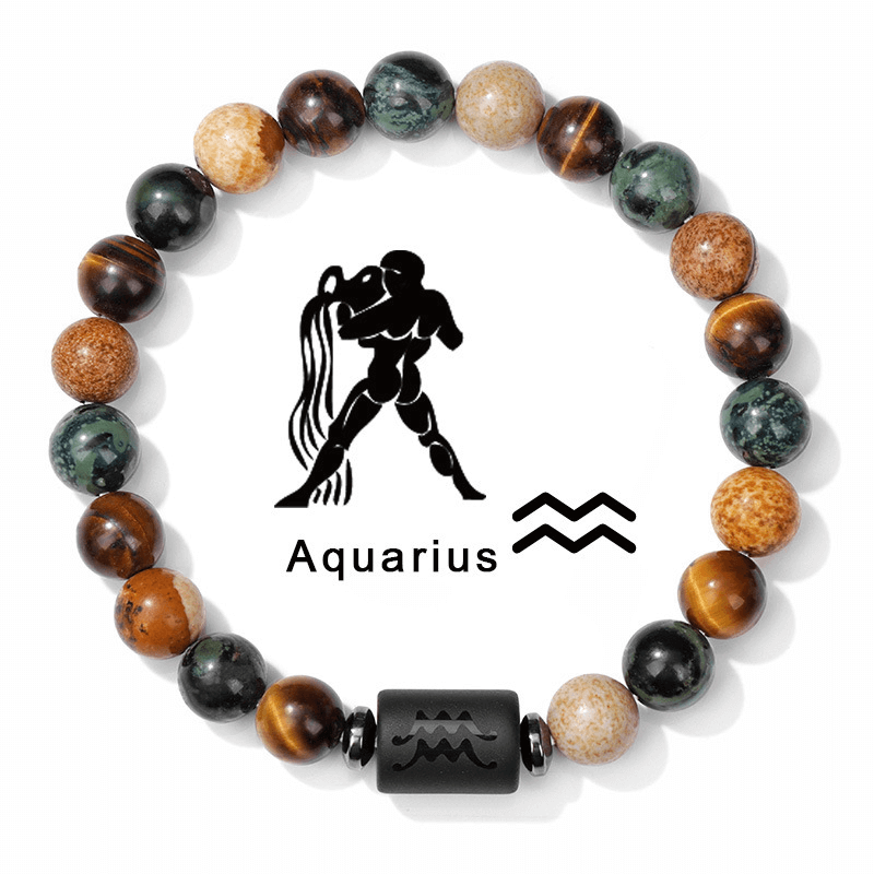 Aquarius Natural Stone Bead Zodiac Bracelet for Aquarius