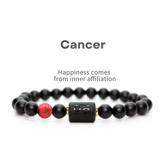 Cancer Natural Black Agate Stone Zodiac Bracelet