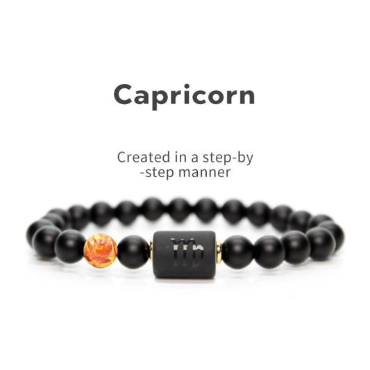 Capricorn Natural Black Agate Stone Zodiac Bracelet