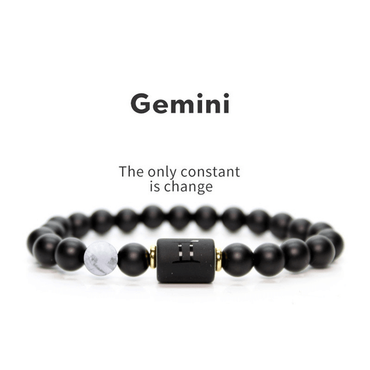 Gemini Natural Black Agate Stone Zodiac Bracelet