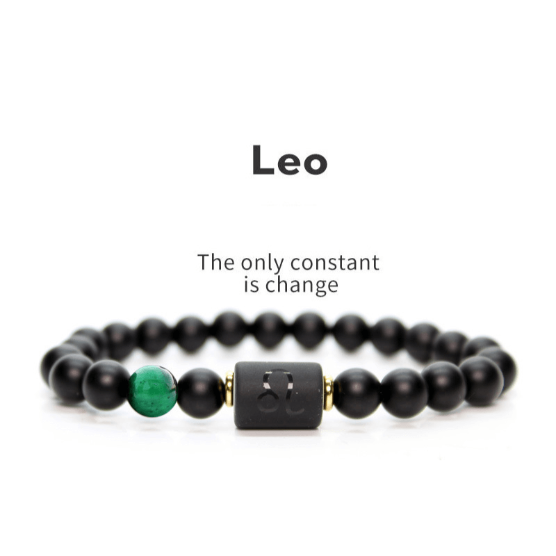 Leo Natural Black Agate Stone Zodiac Bracelet