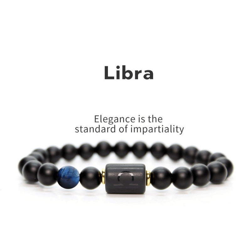 Libra Natural Black Agate Stone Zodiac Bracelet