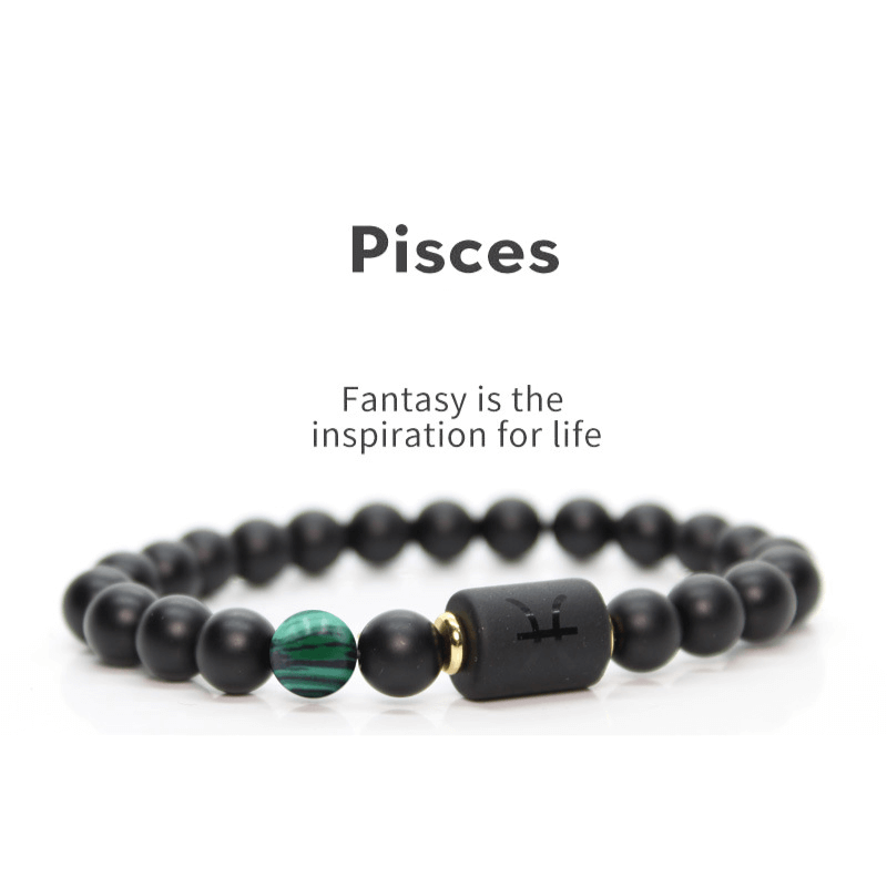 Pisces Natural Black Agate Stone Zodiac Bracelet