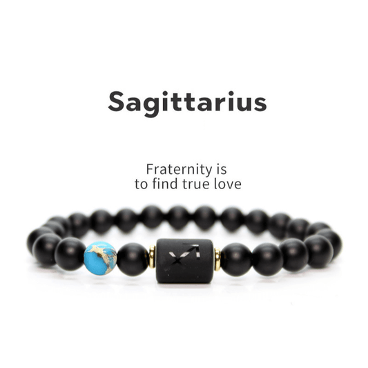 Sagittarius Natural Black Agate Stone Zodiac Bracelet