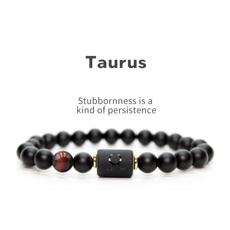 Taurus Natural Black Agate Stone Zodiac Bracelet