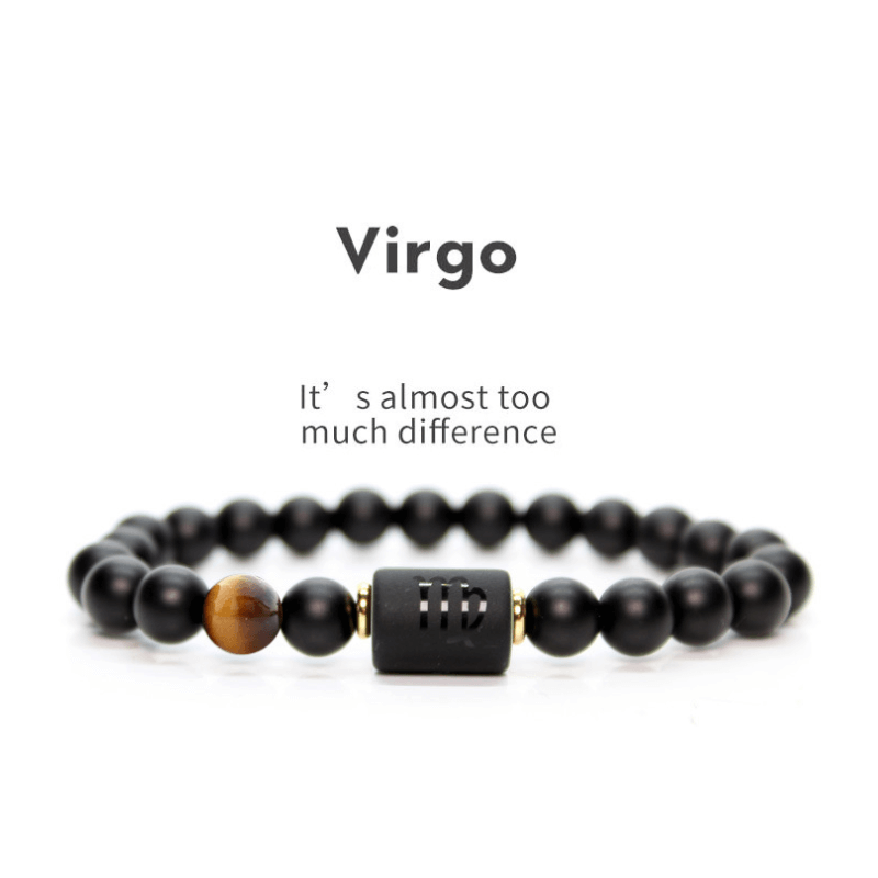 Virgo Natural Black Agate Stone Zodiac Bracelet